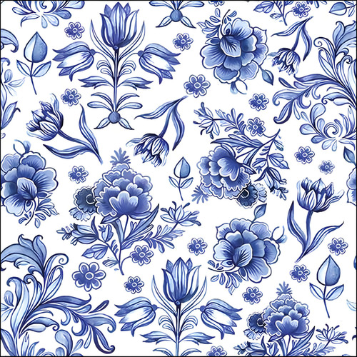 Guardanapo Para Decoupage Ambiente Delft Azul Flores 20 Unid Cor Colorido