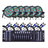 Kit 6 Canhao Rgbw 54 Leds 3w + Mesa Dmx + Cabos 5 Metros