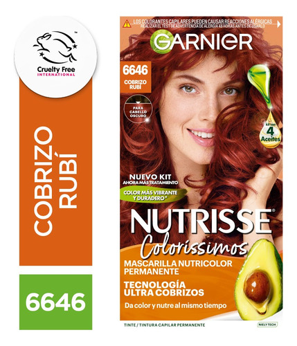 Kit De Tintura Permanente Nutrisse Coloríssimos De Garnier Tono Tono 6646 Cobrizo Rubi