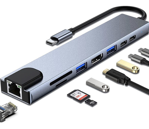 Tipo C Hub 8 En 1 Usb C Al Adaptador Hdmi Con Ethernet