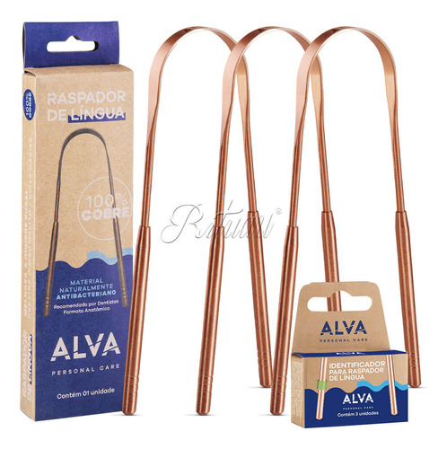 Raspador De Língua Alva 100% Cobre Kit 3 Un E Identificador