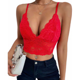 Top Corpiño Bralette Encaje Elaztizado Sexy Con Taza