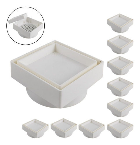 Kit 10 Ralo Oculto Invisível 10x10 Quadrado Piso Porcelanato