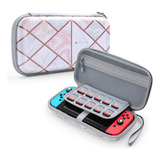 Estuche Para Switch Oled Diseño Marmol Rosa Con Correa