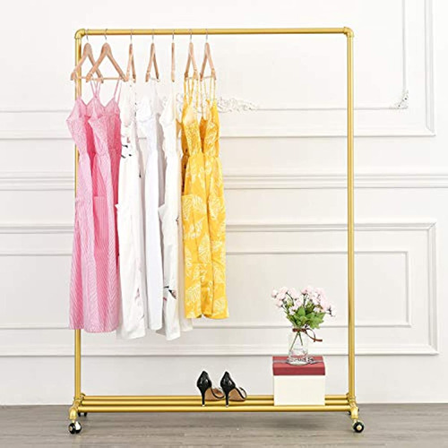 Estantería Con Ruedas Para Colgar Ropa, Color Dorado