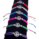 Pulsera Tobillera Símbolo Paz Acero Macrame Hilo Regulable