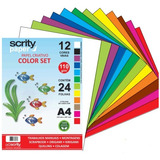 Papel Criativo A4 Color Set 110g 12 Cores 24 Folhas Scrity