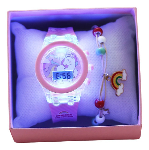 Reloj Luminoso Niñas -  Reloj Unicornio Con Pulsera