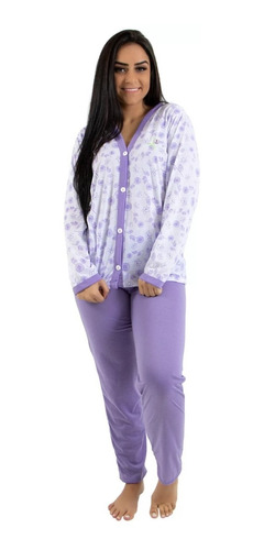 Pijama Longo Amamentação Botão Feminino 