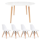 Juego Comedor Mesa Redonda Nórdica Madera + 4 Sillas Eames