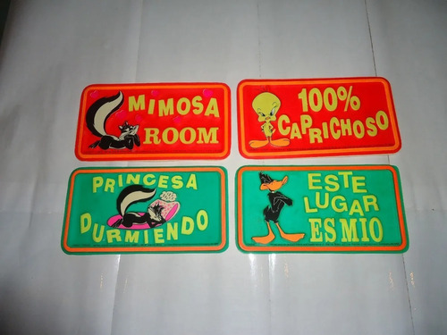 Lote 4 Carteles Para Puerta Vintage Originales Looney Tunes