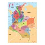Vinilo Decorativo Mapa Didáctico Político Colombia - 51x36cm