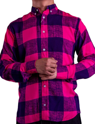 Camisa Franela Fucsia Con Cuadros Negros 