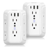 Enchufe Inteligente Marca Vintar 2 Pz /6 Tomas/3 Usb/blanco