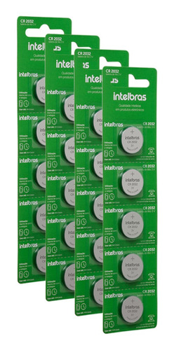 Kit 04 Cartelas C/ 5 Baterias De Litio 3v Cr 2032 Intelbras