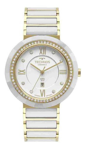 Relógio Feminino Technos Ceramic Saphire Dourado E Branco