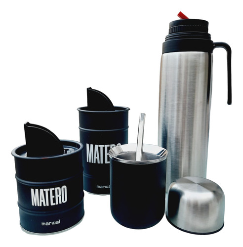 Combo Set Matero Termo Media Manija 1 L Latas Mate Térmico