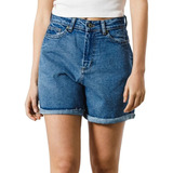 Short Jean Mujer Tiro Alto Mom Relax Blue Denim Premium