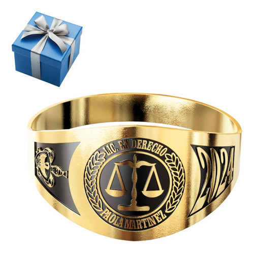 Anillo Graduacion Lic Derecho Oro 14k + Nombre + Logo + Año | Meses sin interés