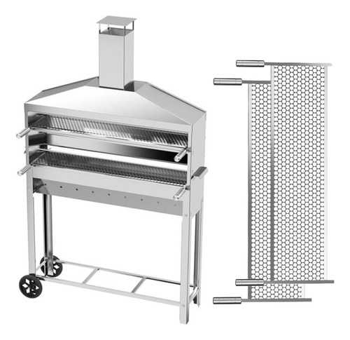 Churrasqueira Espetinho Inox 2 Grelhas Assar Carne Móvel