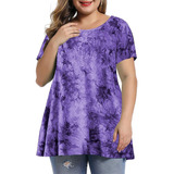 Camiseta Casual Morada Para Mujer Con Estampado Floral Y Vin