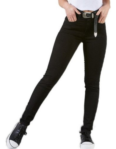 Pantalon Jeans Elastizado Negro Sin Rotura Tiro Alto Chupin