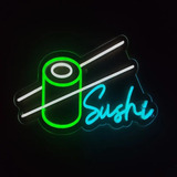 Letrero Led Neon Sushi Roll Comida Celeste 35x24 Luminoso