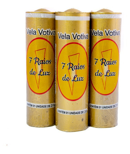 Vela 7 Dias Votiva Dourada 250 Gramas Kit Com 3 Velas 