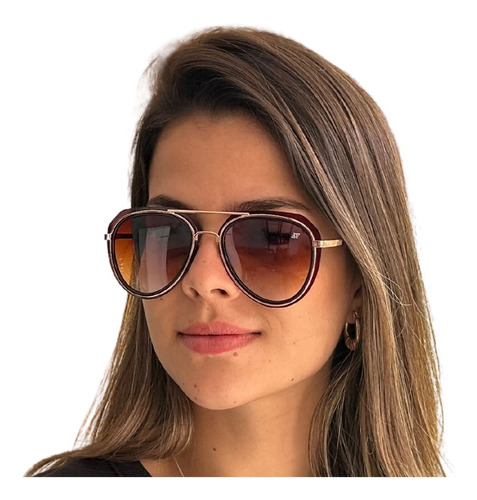 Oculos De Sol Aviador Acetato Finoti Feminino Retro Uv400