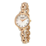 Relogio Bulova 98l207 28mm Feminino Rose Cristais Lindissimo Cor Do Fundo Branco