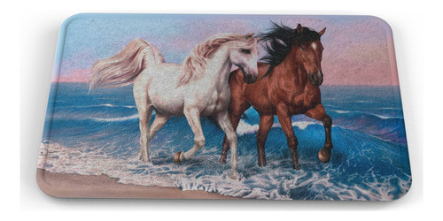 Tapete Pareja De Caballos En El Mar Baño Lavable 50x80cm