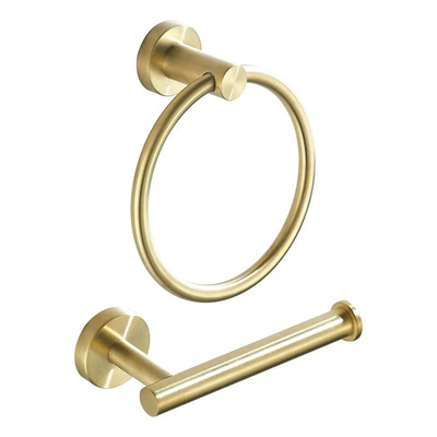 Soporte De Papel Higiénico Anillo De Toalla Cepillado Oro Hardware De Baño Soporte De Toallas De Mano Accesorios De Baño Conjunto De Montaje En Pared Acero Inoxidable 2 Piezas | Envío gratis