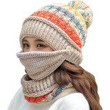 3 Pcs Gorro Invierno Mujer De Punto Con Forro Polar Conjunto