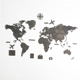 Mapa Del Mundo Para Pared De Madera Color Titanio 170 X 100 