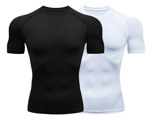 2pcs Playera Licras Deportivas Hombre Compresion Manga Gym