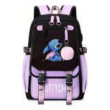 Morado 30l Stitch Dibujos Animados Mochila De Estudiante