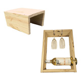 Kit Mesa Auxiliar Arrime Y Porta Vinos Cava 2 Copas Madera