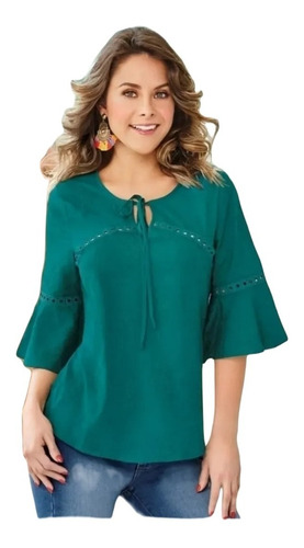 Blusa Para Dama Verde Jade, Con Bordado, Cklass 969-23