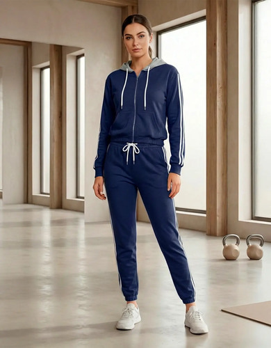 Set Deportivo Mujer Hoodie Con Cierre Y Pants Jogger