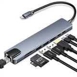 Adaptador Usb C Hub 8 Em 1 Tipo C Hdmi Usb3.0 Rj45 Lan Sd Nf