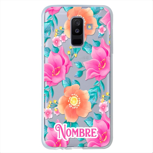 Funda Galaxy Flores Rosas Personalizada Con Tu Nombre