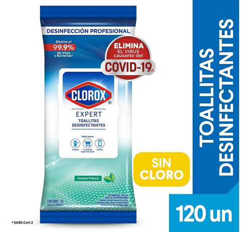 Toallitas Desinfectantes Clorox Expert Sin Cloro 120 Und