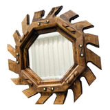 Espejo Madera Rustico Artesanal Octagonal Sol / Envio Full