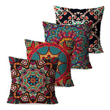 Kit Com 4 Capas Para Almofada Decorativas Mandalas Dcorô