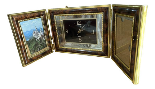 Reloj Portaretrato Para 2 Fotos Vintage Oro