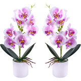 Flores De Orquideas Artificiales De Seda Morado - 2 Piezas