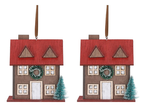 Adornos De Navidad Para Casa De Madera, 2 Piezas De Casa Col