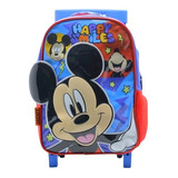 Mochila Carro Jardin 12 PuLG Disney Mickey Minnie Con Orejas Color Azul Con Rojo Diseño De La Tela Mickey Mouse