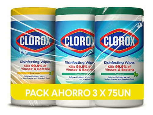 Clorox Pack Toallitas Desinfectantes 75u X 3 Botes=1