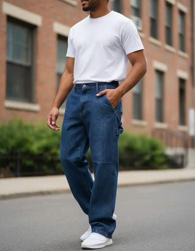 Pantalón Baggy Oversize Hombre Estilo Carpintero Azul
